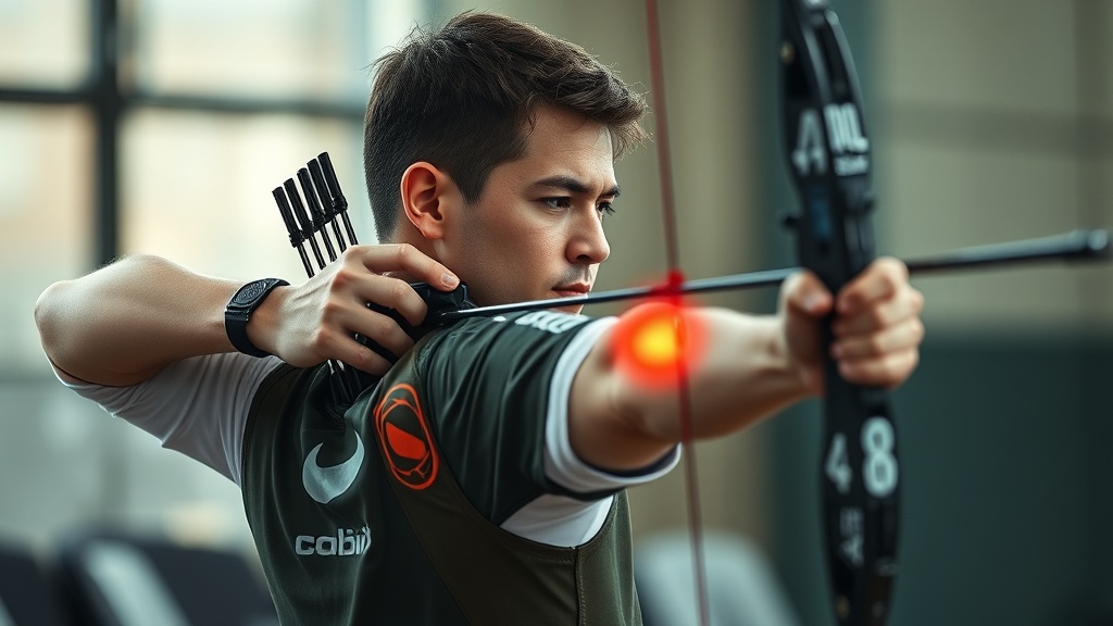 어깨 통증을 느끼는 양궁인의 모습