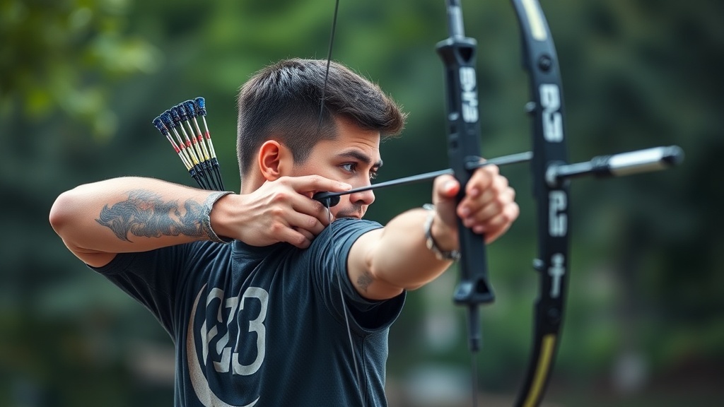 양궁 선수가 앵커 포인트에서 안정적인 릴리즈를 준비하며 등 근육을 활용하는 모습